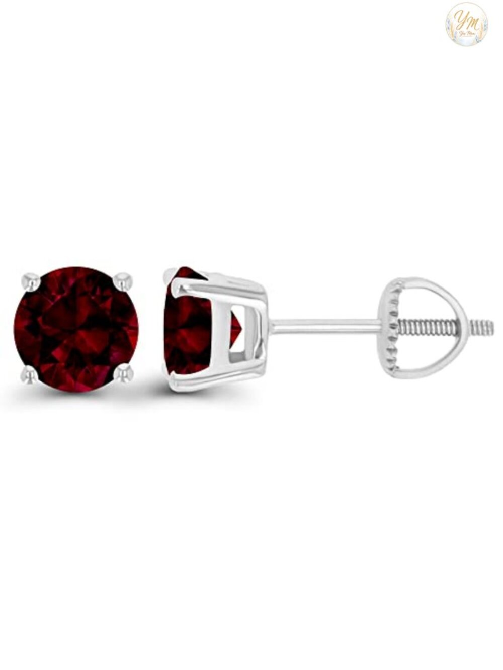 14K Gold Plated 925 Sterling Silver 6mm Garnet Stud Screwback Earrings